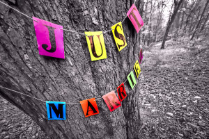 just married banner on tree