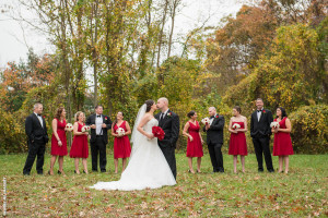 bridesmaids in red dresses