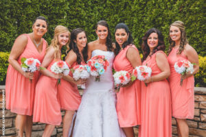 bridesmaids in coral