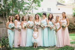 bridesmaids in blush pink and mint green
