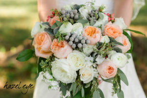 peach and green bridal bouquet