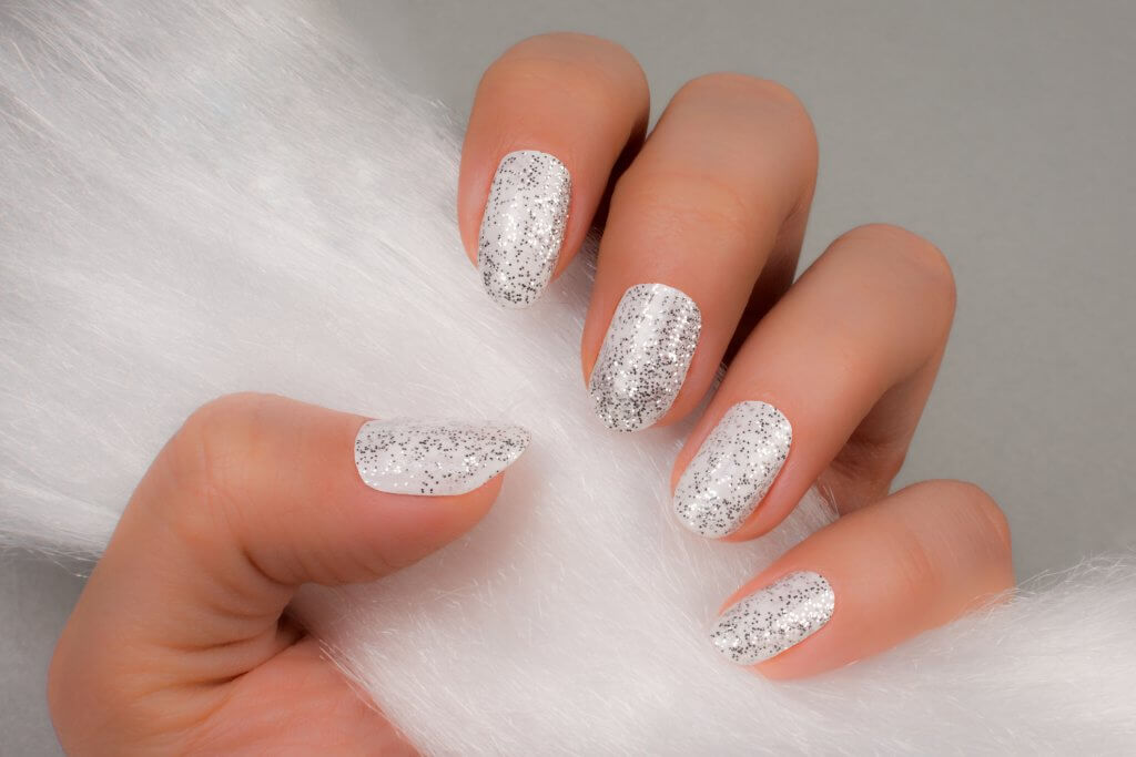 White glitter bridal nail design